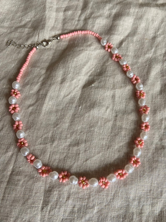 Pink Pearl Flower Necklace