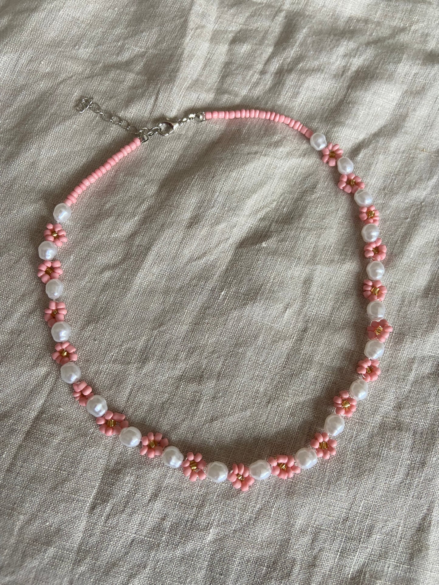 Pink Pearl Flower Necklace