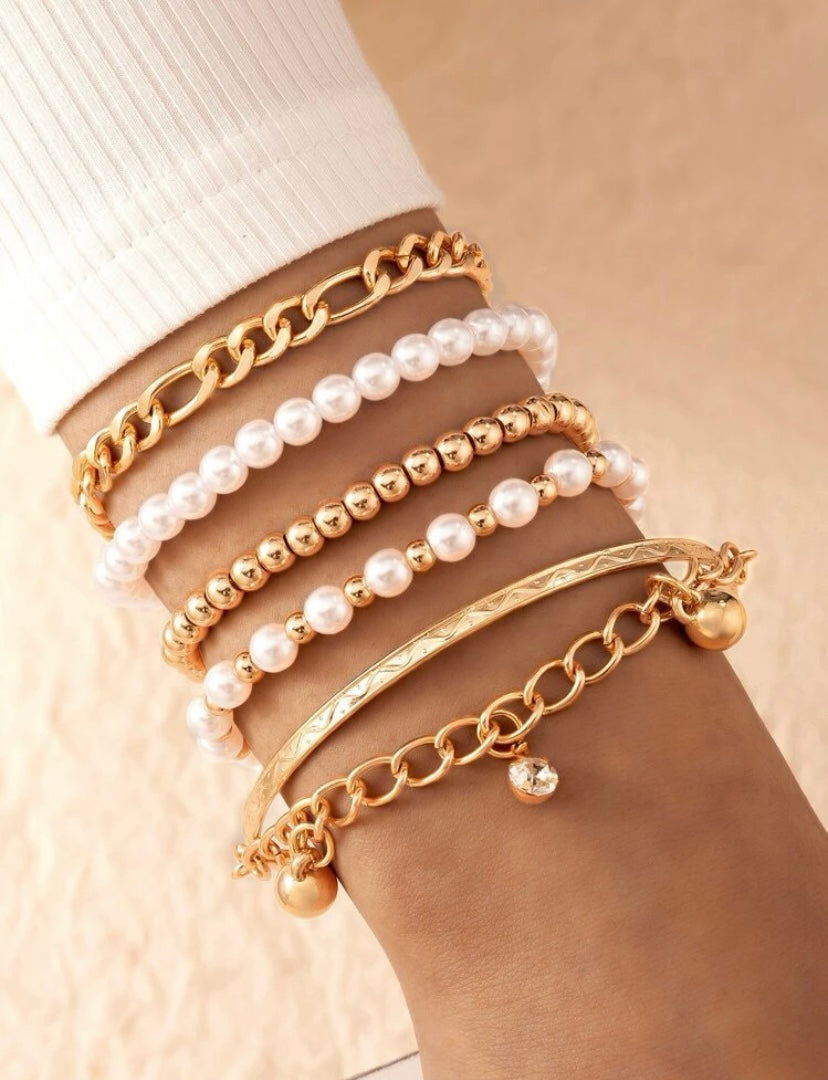 Golden Pearl Bracelet Set