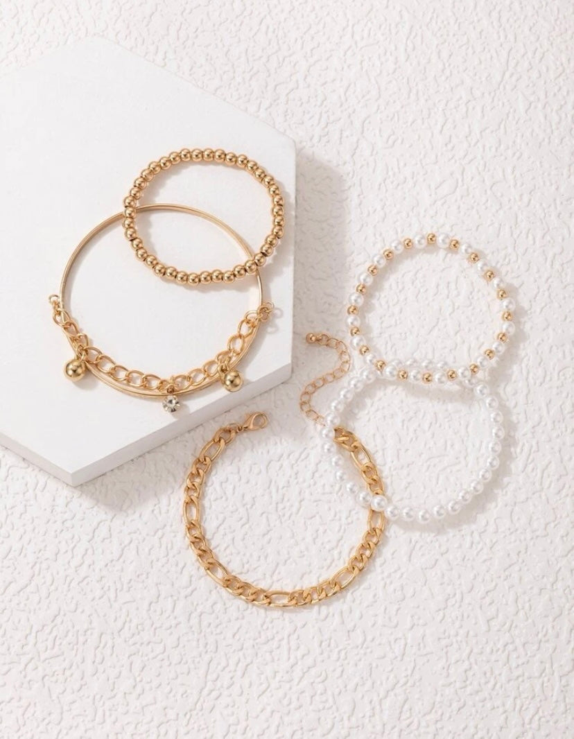 Golden Pearl Bracelet Set