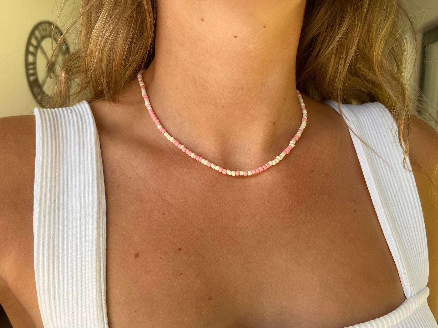 Pink and White Beaded Necklace