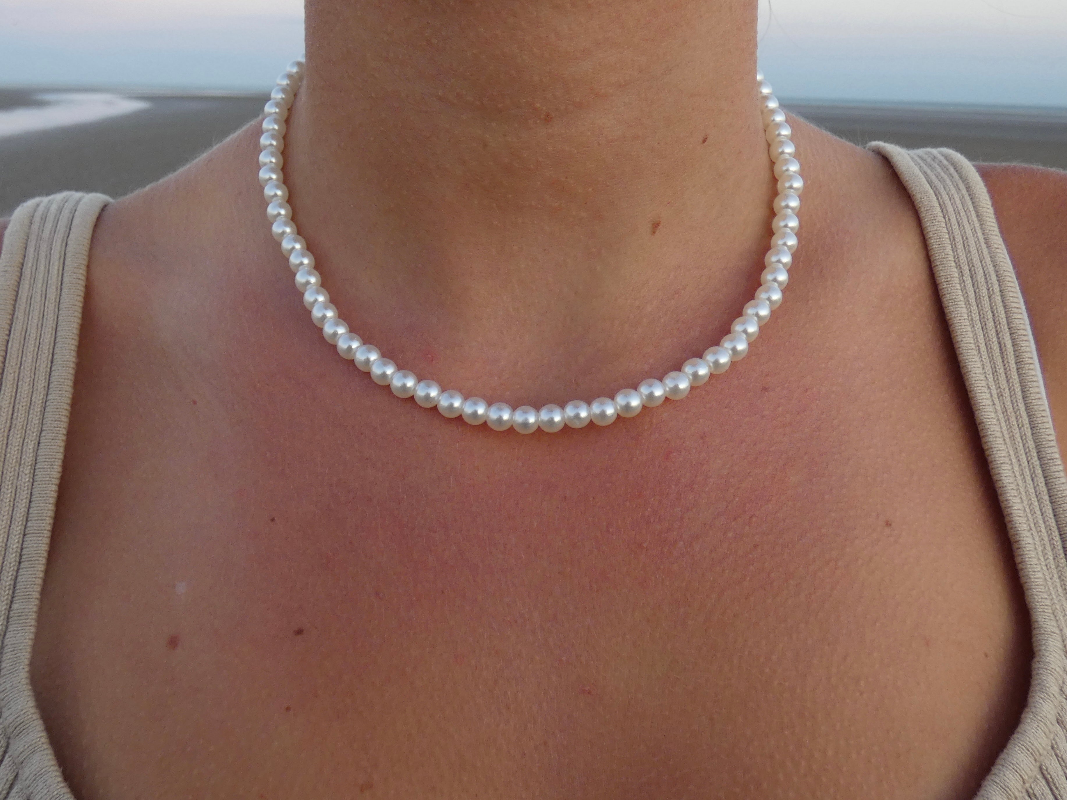 June Fling- Limited Edition Pastel Sea Glass On Sterling Silver Curved  Necklace With Real Pearls (LTD21-04)