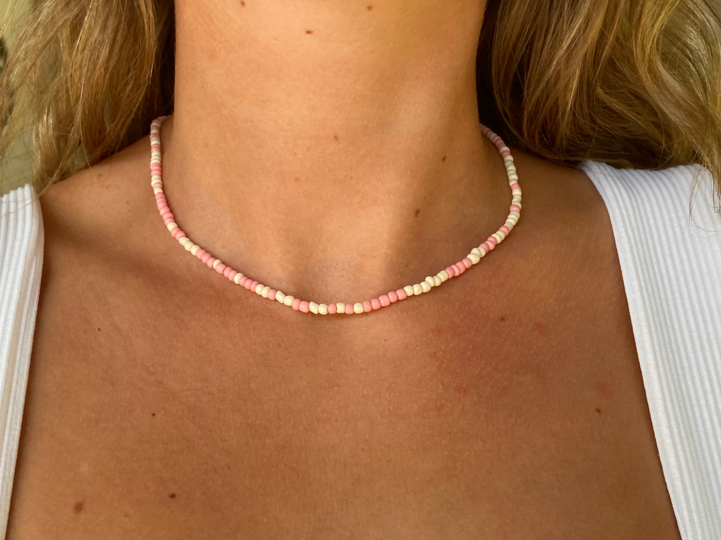 Pink and White Beaded Necklace