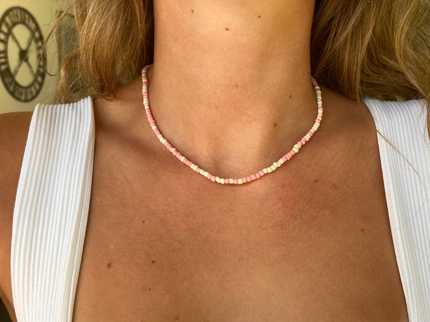 Pink and White Beaded Necklace